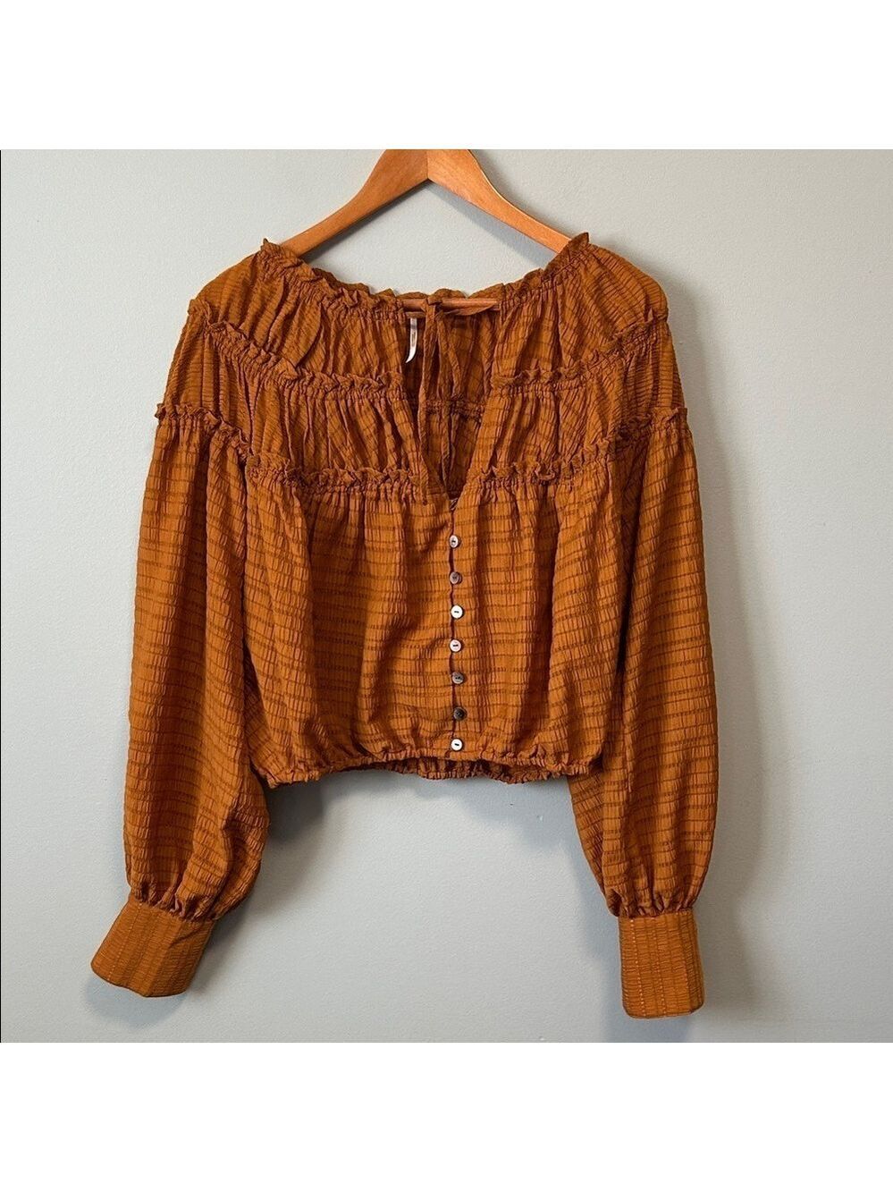 Free People Hailey Cropped Boho Ruffle Festival Blouse Top Large - Picture 2 of 14